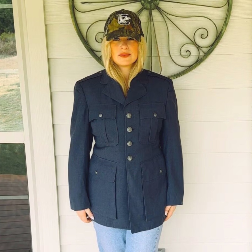Vintage 1969 Mid Century Military Dark Blue Utility Coat • Silver Buttons - S/M